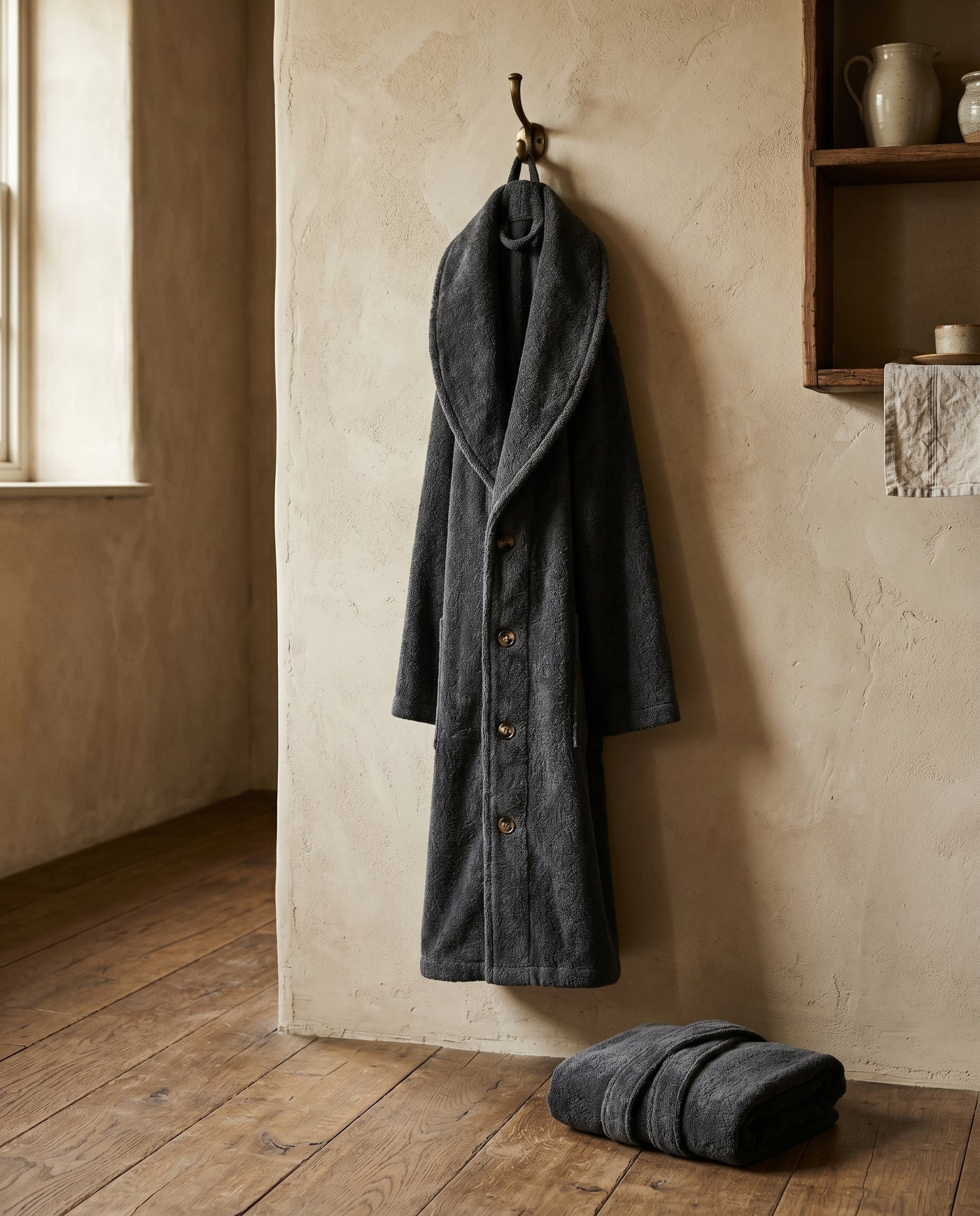 Linen-Baumwoll-Bademantel mit Schalkragen